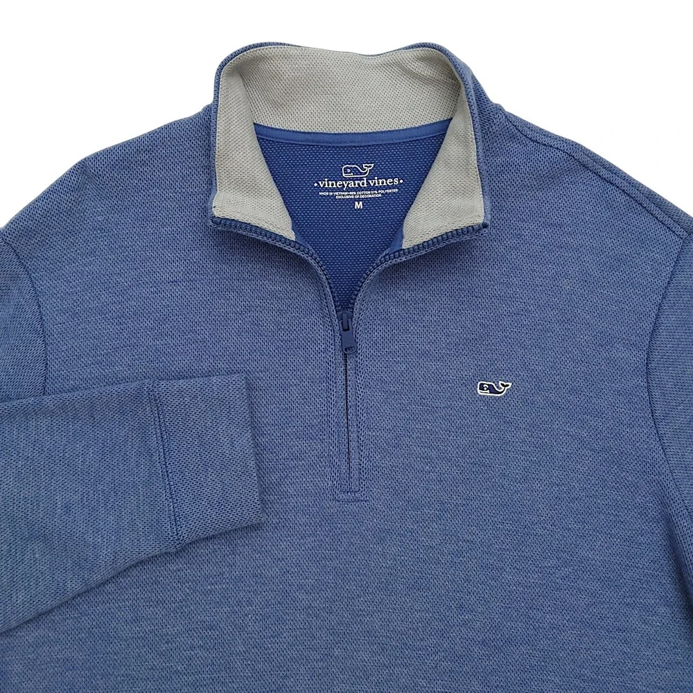 Vineyard Vines Performance 1/4 Zip Pullover Sweater Men M Blue Knit Cotton Blend